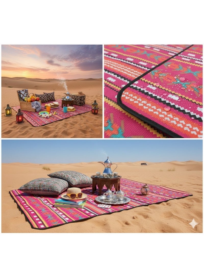 diu toyz Park Mat Picnic Blanket Waterproof Beach Blanket Waterproof Picnic Blanket Portable Picnic Mat Portable Beach Mat Camping Carpet Outdoor Majlis Carpet (200X150) Arabic Inspired Design (Red Pattern) - Image 1